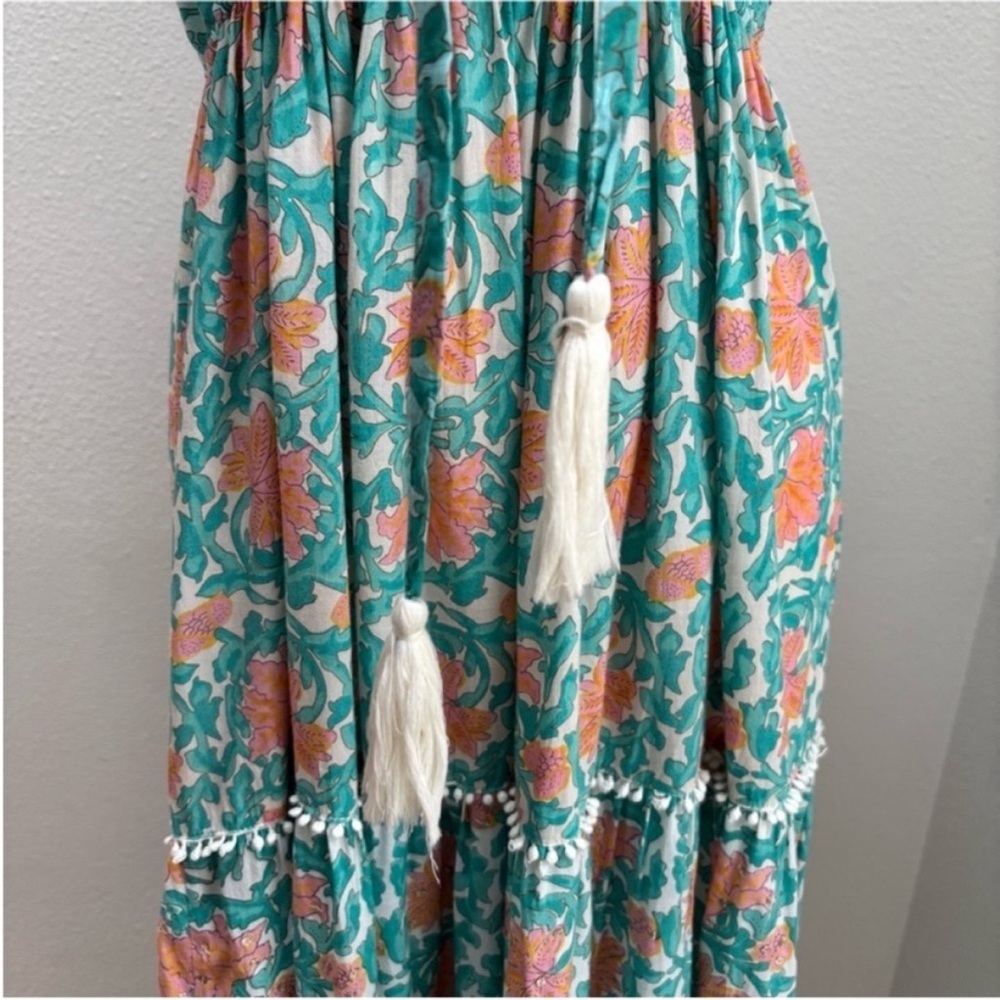 Miss June Boho Maxi Dress Floral Tiered Off Shoulder Teal Green Coral One Size - Picture 6 of 16